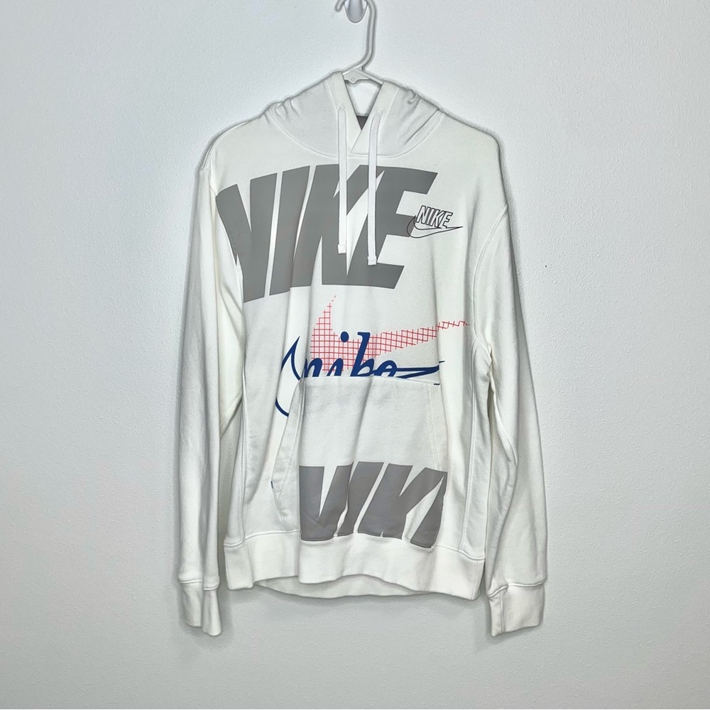 Nike Evolution of the Swoosh Fleece Hoodie Pullover White Logo Men’s Size Medium